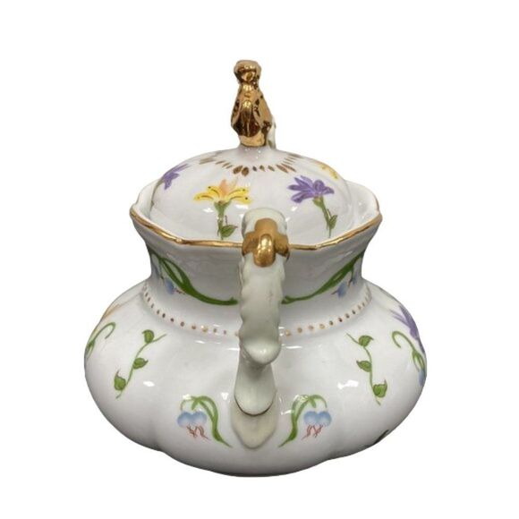 Lissi Kaplan Giftcraft China Crocus Sugar Pot & Creamer with Gold Top and Rim - Picture 9 of 16